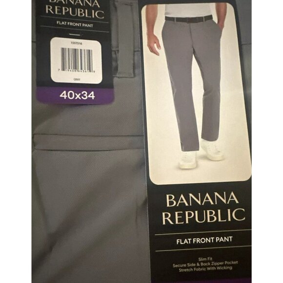 Banana Republic Mens Flat Front Pant Slim Fit Stretch Wicking Gray 40 x 34 NWT - Picture 5 of 6